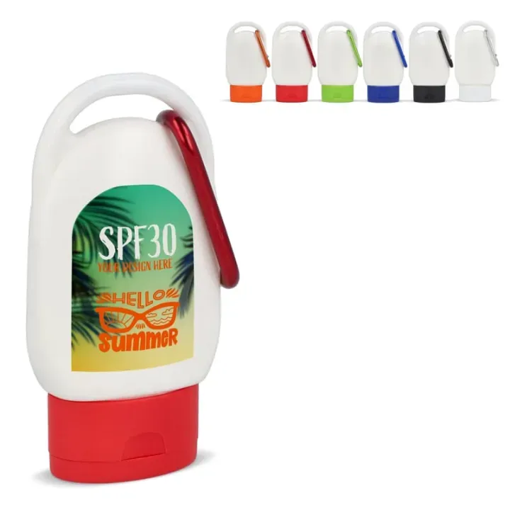 Sunscreen Lotion with carabiner SPF30 recycled material - LT91838 (gadzety reklamowe)